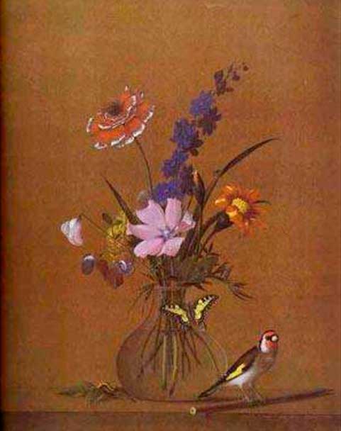 Толстой - Букет цветов, бабочка и птичка